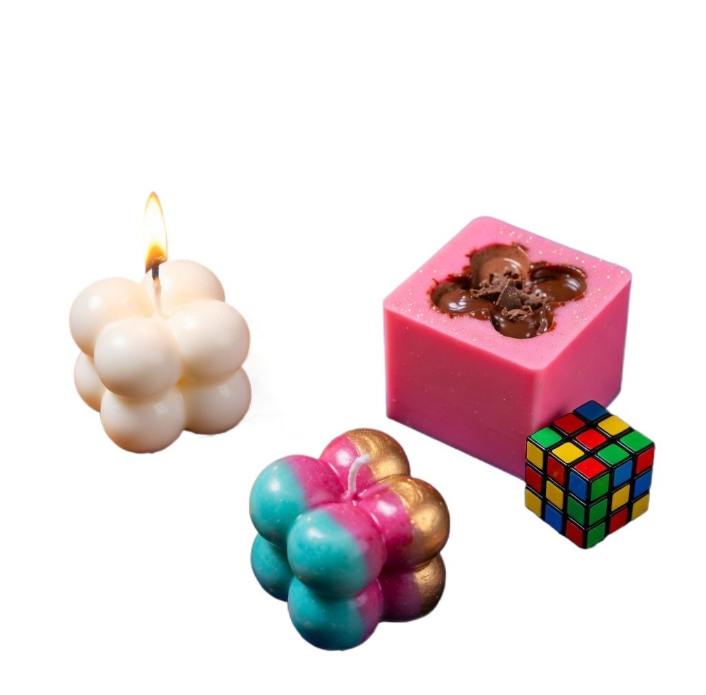 THREADSCART | Rubik Cube Silicone Mold 3D Bubble Cube Mold for Candle Chocolate Mousse Soap | DIY Silicone Mold for Candle Making Baking Dessert Resin Craft
