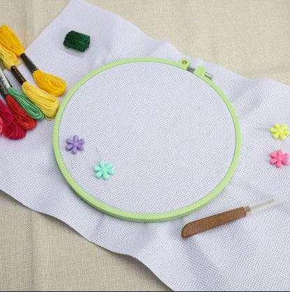 THREADSCART | Premium Embroidery Starter Kit for Beginners 12pcs | Imported Embroidery Hoop Set | Needles Thread Threader Kit | DIY Hand Sewing Craft Kit | Cross Stitch Tool Set
