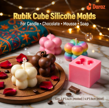 THREADSCART | Rubik Cube Silicone Mold 3D Bubble Cube Mold for Candle Chocolate Mousse Soap | DIY Silicone Mold for Candle Making Baking Dessert Resin Craft