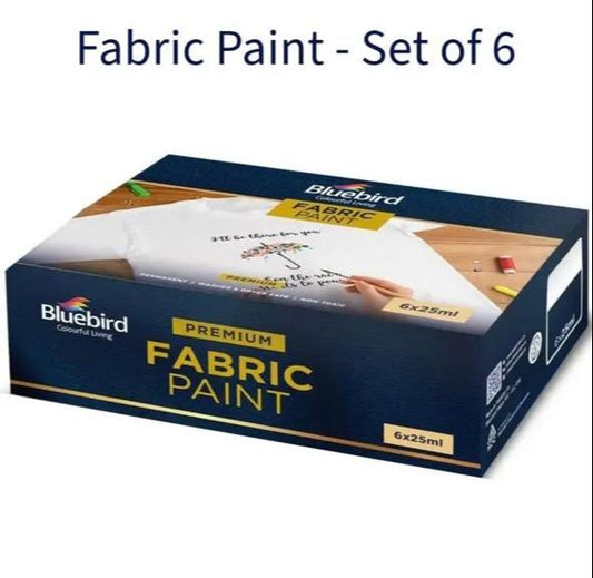 THREADSCART | High Quality Set of 6 fabric paints blue bird – 25ml each bottle bluebird fabric colours