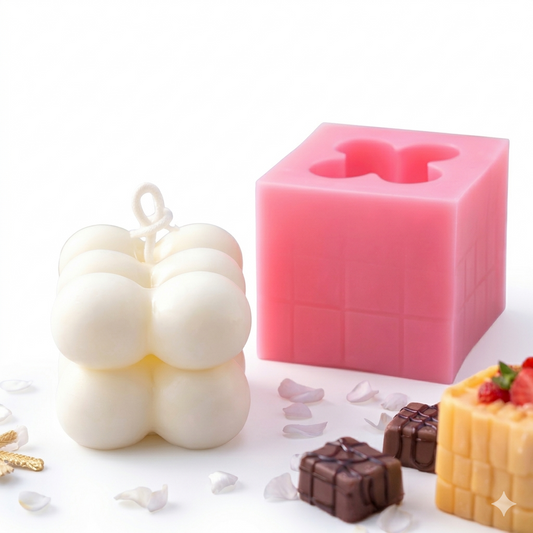 THREADSCART | Rubik Cube Silicone Mold 3D Bubble Cube Mold for Candle Chocolate Mousse Soap | DIY Silicone Mold for Candle Making Baking Dessert Resin Craft