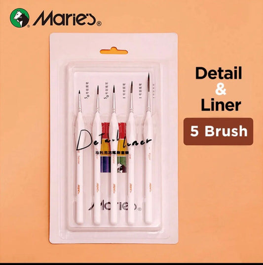 Maries Detail Liner Brush For Painting Set Of 5