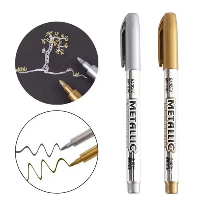 Golden & Silver Simbalion Metalic Brush Soft Nib Marker Pen MM681b pack of 2