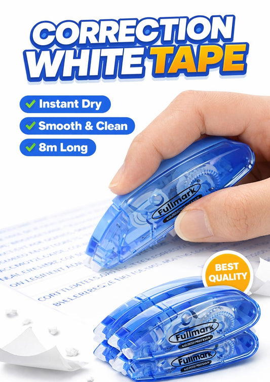 THREADSCART |  Best Quality Correction White Tape | Smooth & Instant Dry Correction Tape | Office School Stationery | Clean Correction Roller | Long Lasting 8m Tape