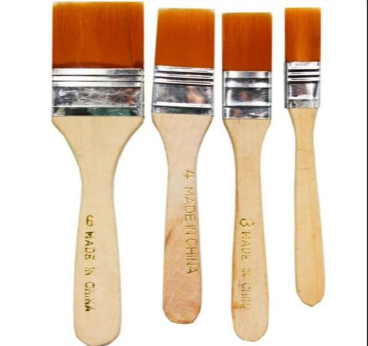 Paint Brush Set, Multi-Shaped Nylon Paint Brushes for Acrylic, Oil, Watercolor, Gouache, 4 Pieces Wood Handle