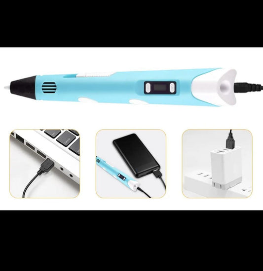 THREADSCART | High Quality 3D Pen 3D Printing Pen PLA Drawing Printer Pen LCD Display with 3 Colors Random PLA Filament Refills FREE , Art Crafts Gift for Kids Adults